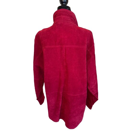 Denim & Co. Plus Size 1X Red Wine Burgundy Suede Leather Jacet Chore Barn Coat - Picture 2 of 13